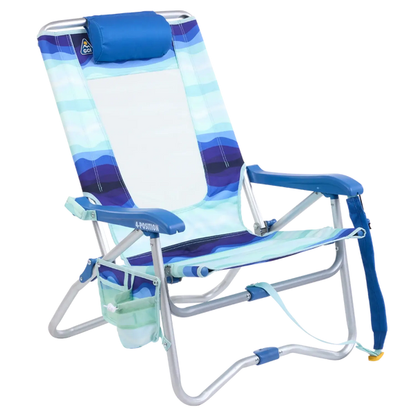 Backpack Travel Bi-Fold Beach Chair - Choice 601 - Portable Heavy-Duty Low Boy Chair for Ocean Side - Wave