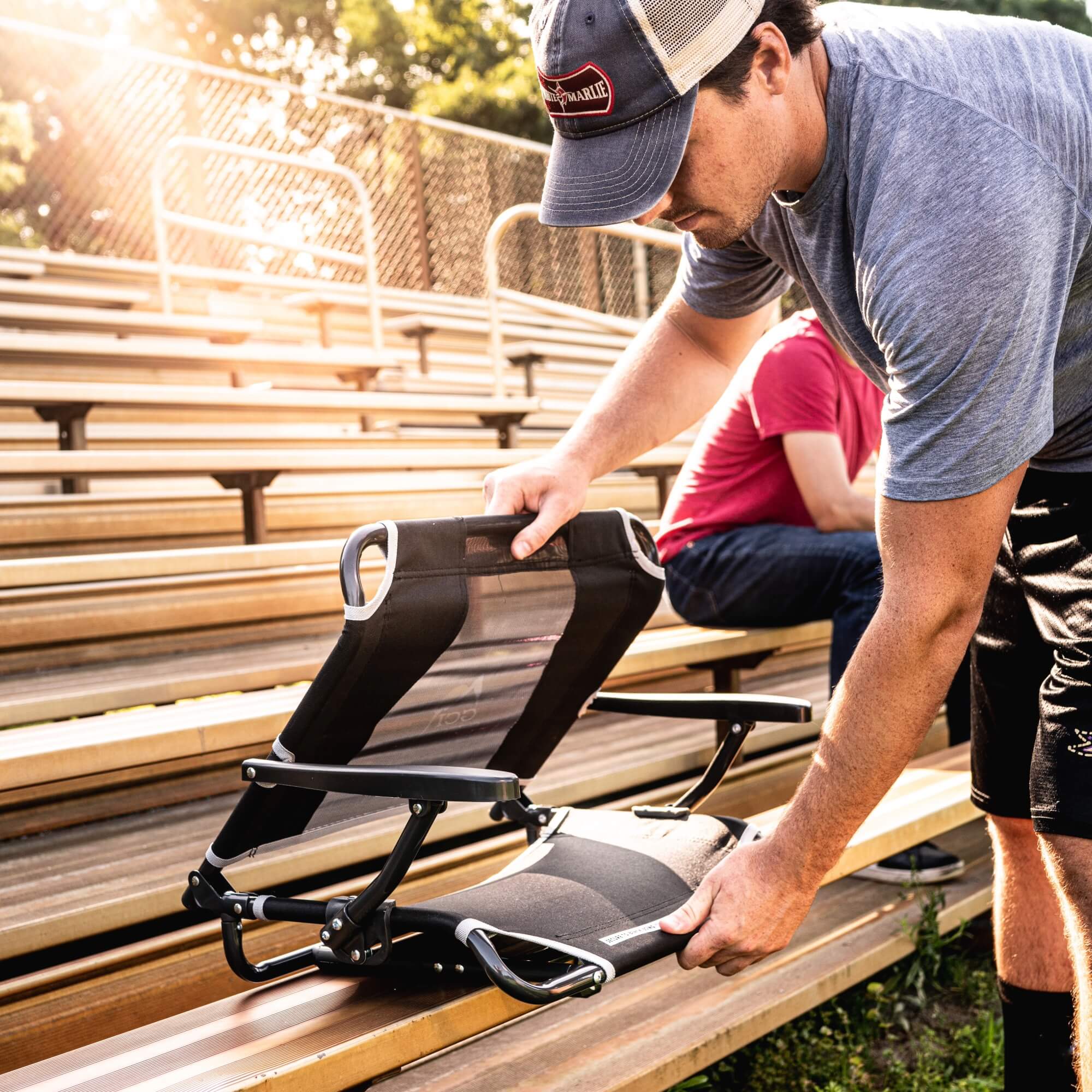 Secure-Hook Big Comfort Stadium Chair with Armrests - Choice 465 - Bleacher-Friendly Stadium Chair with Back Support Detail