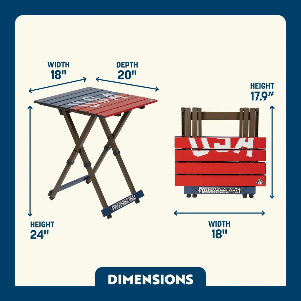 Portable Staging Compact Camp Table 20 - USA Anniversary Deluxe - Choice 757 - Master Outdoor Kitchen Station for Tailgating & BBQ Detail