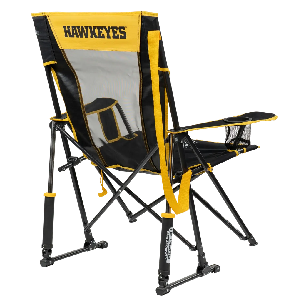Heavy-Duty Freestyle College Comfort Pro Rocker - Iowa Hawkeyes - Choice 249 - Heavy-Duty Kickback Rocker with Beverage Holder Detail