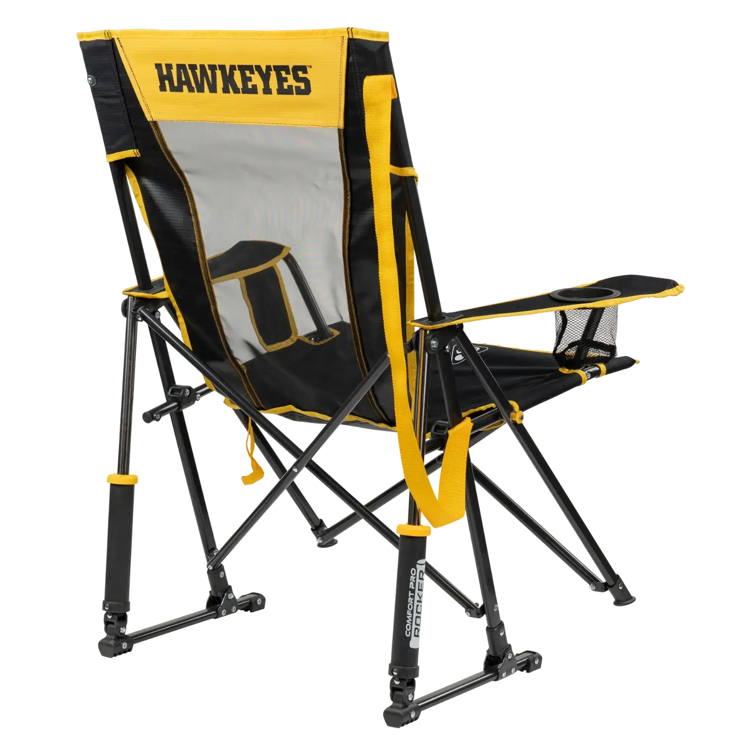 Heavy-Duty Freestyle College Comfort Pro Rocker - Iowa Hawkeyes - Choice 249 - Heavy-Duty Kickback Rocker with Beverage Holder Detail