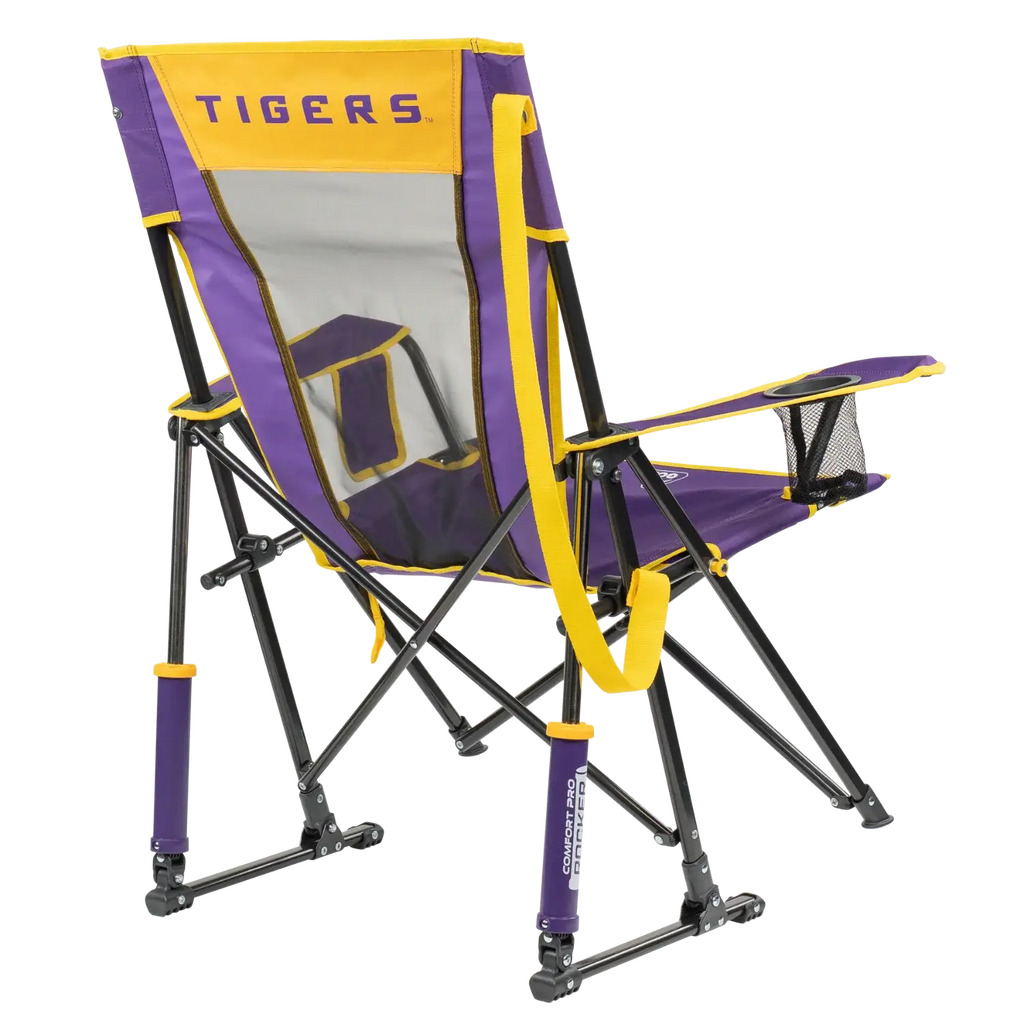 Smooth Motion College Comfort Pro Rocker - LSU Tigers - Choice 880 - Heavy-Duty Kickback Rocker with Beverage Holder Detail