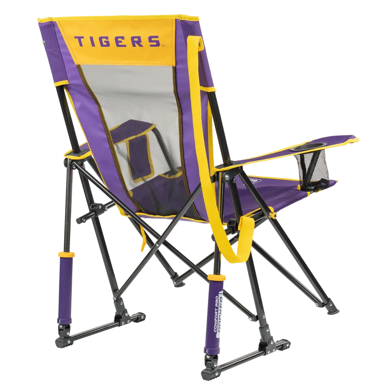 Smooth Motion College Comfort Pro Rocker - LSU Tigers - Choice 880 - Heavy-Duty Kickback Rocker with Beverage Holder Detail