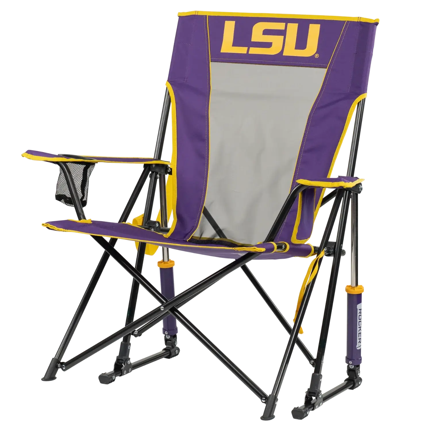Smooth Motion College Comfort Pro Rocker - LSU Tigers - Choice 880 - Heavy-Duty Kickback Rocker with Beverage Holder Detail