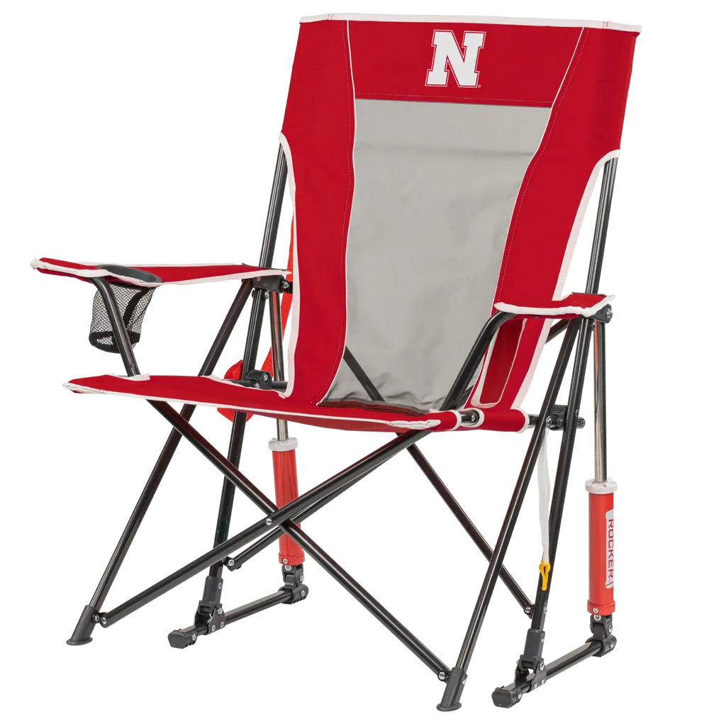 Patented Spring-Action College Comfort Pro Rocker - Nebraska Cornhuskers - Choice 161 - Heavy-Duty Kickback Rocker with Beverage Holder Detail