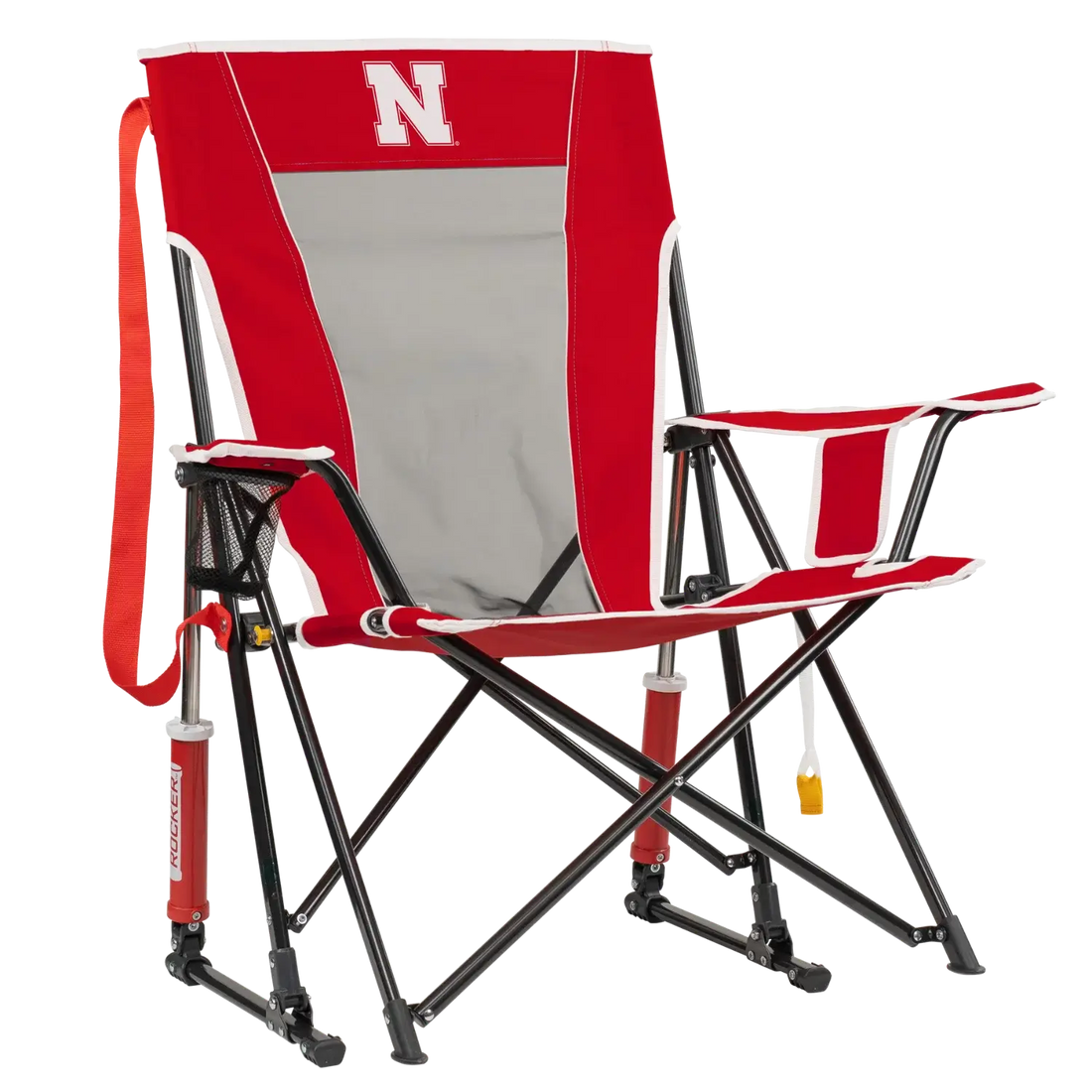 Patented Spring-Action College Comfort Pro Rocker - Nebraska Cornhuskers - Choice 161 - Heavy-Duty Kickback Rocker with Beverage Holder - Default Title
