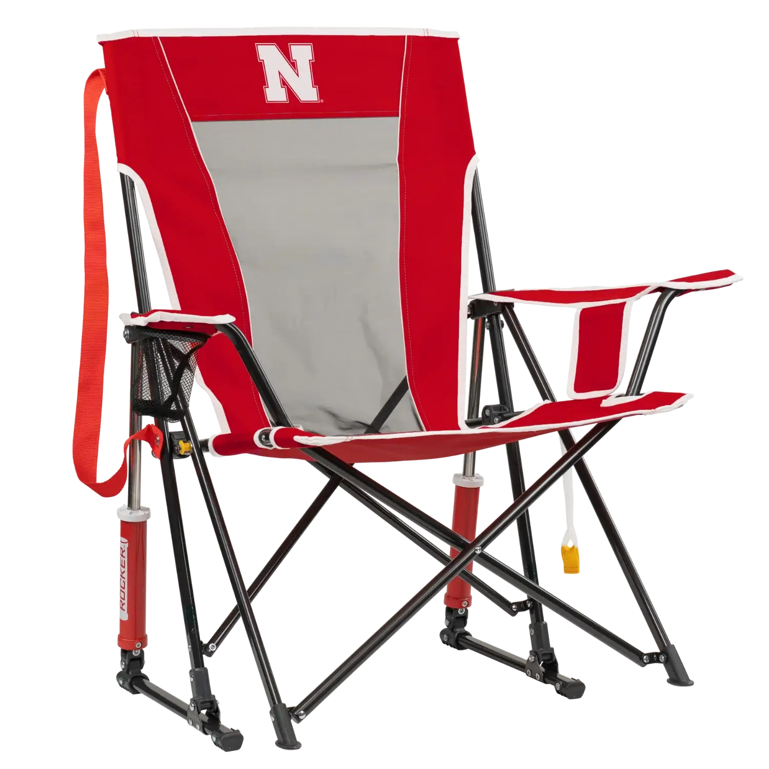 Patented Spring-Action College Comfort Pro Rocker - Nebraska Cornhuskers - Choice 161 - Heavy-Duty Kickback Rocker with Beverage Holder - Default Title