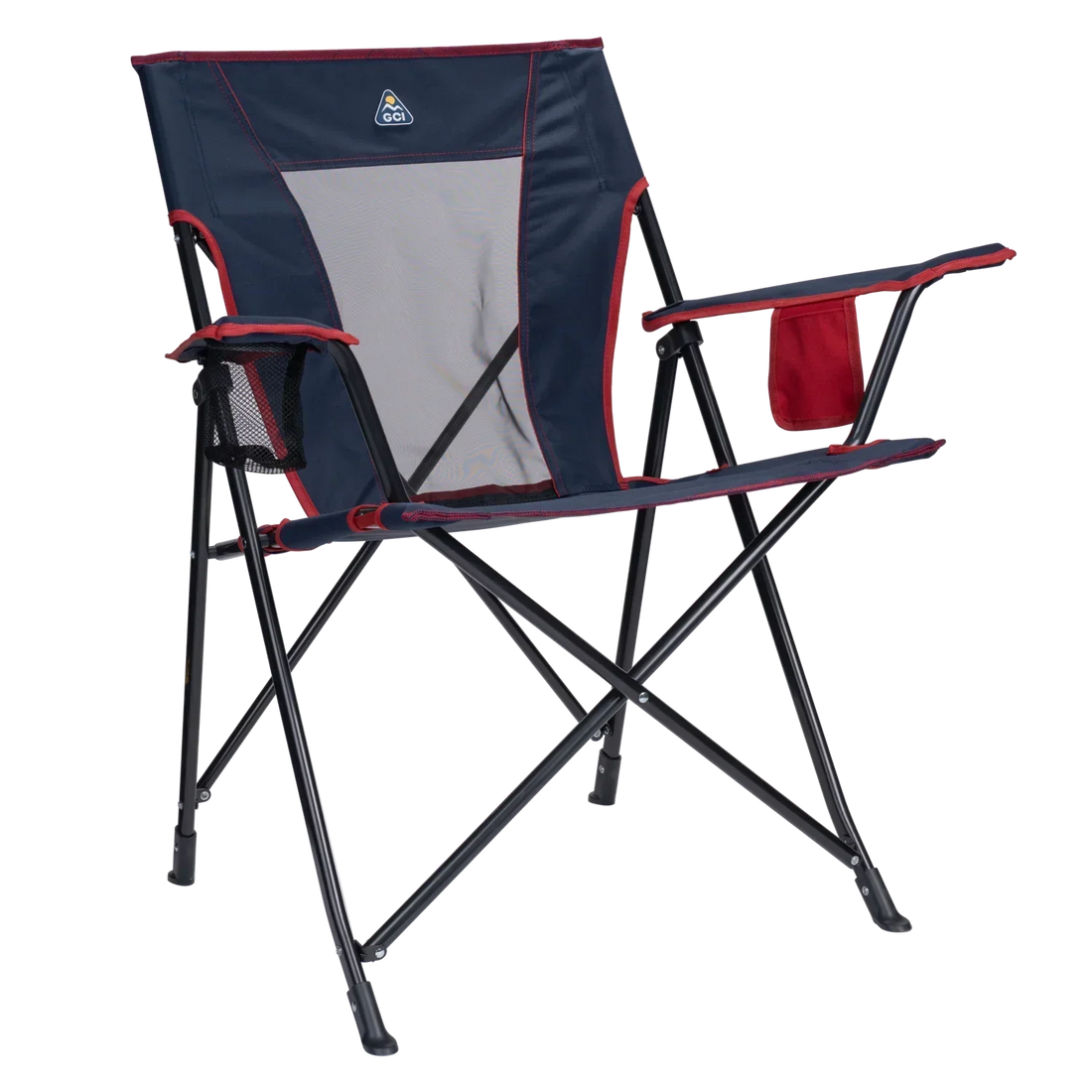 Micro-Folding Comfort Quad Chair - Choice 989 - Space-Saving Micro-Folding Chair for Backpacking - Indigo/Red