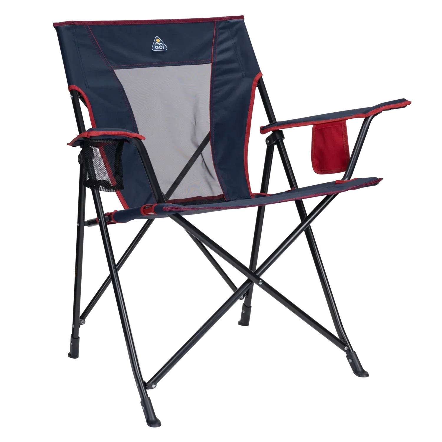 Micro-Folding Comfort Quad Chair - Choice 989 - Space-Saving Micro-Folding Chair for Backpacking - Indigo/Red