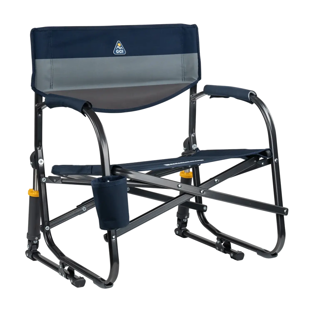 Patented Spring-Action Grab & Go Rocker - Choice 551 - RoadTrip Rocker Smooth Motion Camp Chair - Indigo Color Block