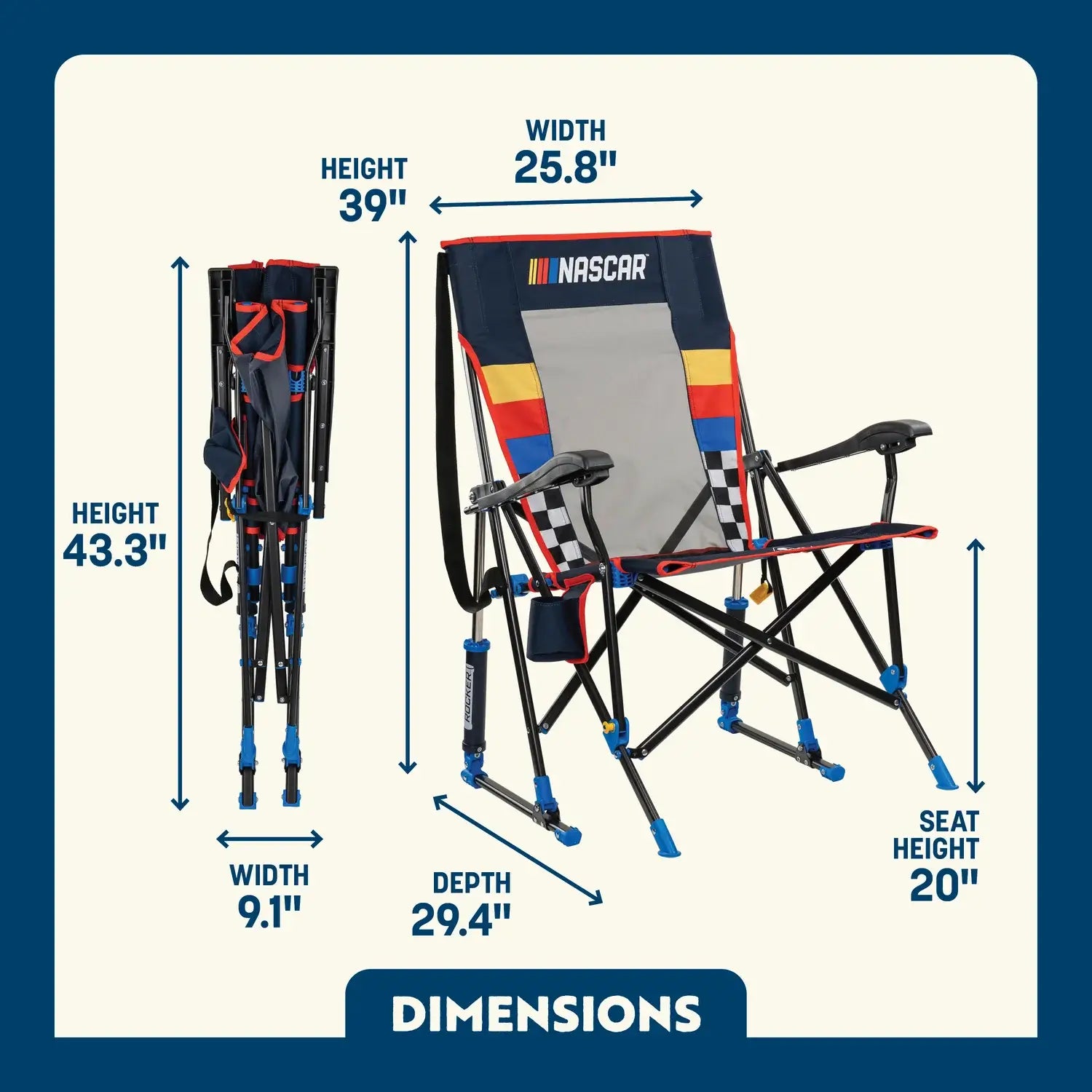 Patented Spring-Action RoadTrip Rocker - NASCAR For Him - Choice 453 - Patented Spring-Action Rocking Chair for Camping Detail