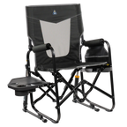 Premium All-Weather Stowaway Rocker with Side Table - Choice 253 - Heavy-Duty Kickback Rocker with Beverage Holder - Dark Charcoal